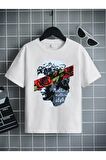 Ünisex Rahat Kalıp Pamuklu Baskılı Beyaz Çocuk T-shirt