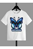 Ünisex Rahat Kalıp Pamuklu Baskılı Beyaz Çocuk T-shirt