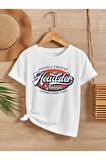 Ünisex Rahat Kalıp Pamuklu Baskılı Beyaz Çocuk T-shirt