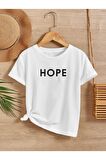 Ünisex Rahat Kalıp Pamuklu Baskılı Beyaz Çocuk T-shirt