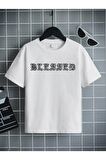 Ünisex Rahat Kalıp Pamuklu Baskılı Beyaz Çocuk T-shirt
