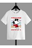 Ünisex Rahat Kalıp Pamuklu Baskılı Beyaz Çocuk T-shirt