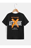 Unısex Rahat Kalıp Pamuklu Motıvated Baskılı Çocuk T-shirt