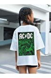 Çocuk Oversize Unisex Acdc Pamuklu Bisiklet Yaka Tişört