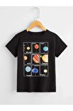 Unısex Rahat Kalıp Pamuklu Planets Baskılı Çocuk T-shirt