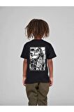 Çocuk Oversize Unisex Parçalı Iskelet Baskılı Pamuklu Bisiklet Yaka Tişört