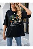 Unisex KAKTÜS Baskılı Oversize Tshırt