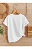 Ünisex Rahat Kalıp Pamuklu Baskılı Beyaz Çocuk T-shirt