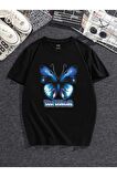 Unisex Mavi Kelebek Oversize Tshirt