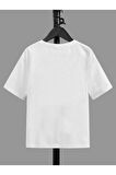 Unisex Rahat Kalıp Pamuklu Baskılı Beyaz Çocuk T-shirt