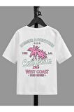 Ünisex Rahat Kalıp Pamuklu Baskılı Beyaz Çocuk T-shirt