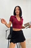Kadın Polo Yaka Crop Bluz