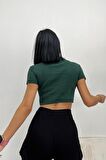 Kadın Polo Yaka Crop Bluz