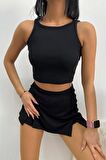 Kadın Halter Yaka Crop Bluz