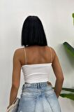 Kadın Slim Fit Kare Yaka İp Askılı Fitilli Crop Büstiyer