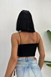 Kadın Slim Fit Kare Yaka İp Askılı Fitilli Crop Büstiyer
