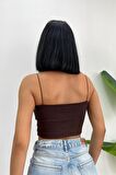 Kadın Slim Fit Kare Yaka İp Askılı Fitilli Crop Büstiyer