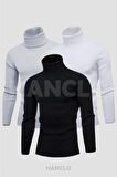 Unisex 3’lü Hazır Paket Balıkçı Yaka Kaşkorse Slimfit Boğazlı Kazak
