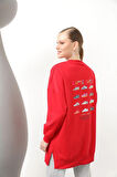 Puane  İki İplik Kumaş Ayakkabı Baskılı Tesettür Sweatshirt