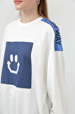 Puane  İki İplik Kumaş Smile Baskılı Oversize Tesettür Sweatshirt