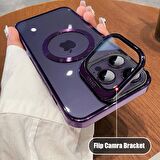Gpack Apple iPhone 15 Pro Max Kılıf Cam Kapak Kamera Korumalı Standlı Magsafeli