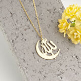 925 Ayar Gümüş Hilal Detaylı Allah Yazılı Kolye Özel Tasarım