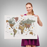 Harita Sepeti Türkçe Dünya Haritası Çok Detaylı Ünlü Yerler Sembollü Kanvas Tablo 1773