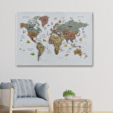 Harita Sepeti Türkçe Dünya Haritası Çok Detaylı Ünlü Yerler Sembollü Kanvas Tablo 1773