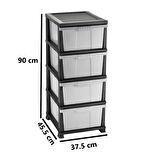 Omnipazar ELF-300 Düz Plastik Mutfak Komidin Sebzelik 4 Katlı Siyah - Gri