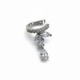 Earcuff Sıkıştırmalı Pirinç Kıkırdak Küpe Damla Kesim Baget Taş Sallantılı Gümüş Renk         