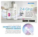 Neutron Akıllı Wi-fi Destekli 16a 4'lü Çocuk Kilitli Akım Korumalı Çoklu Priz