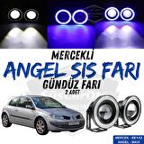 Renault Megane 2 2003-2008 Uyumlu Üniversal Mercekli Angel Sis Farı Metal Su Geçirmez 76 mm Mavi Halkalı Gündüz Farı Angel Eyes 2 Adet
