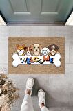 Dormot Home Modern Baskı - Welcome Köpekler - Karşılama Kapı Önü Paspası