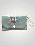 Vegan Deri Portföy/Clutch Kedili Tasarım Çanta - Yeşil Renk - Boyutları 17/26