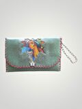 Vegan Deri Portföy/Clutch Resimli Tasarım Çanta - Yeşil Renk - Boyutları 17/26