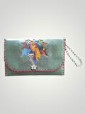 Vegan Deri Portföy/Clutch Resimli Tasarım Çanta - Yeşil Renk - Boyutları 17/26