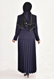 DOUBLE KUMAŞ ETEĞİ PİLİSE DETAYLI KRUVAZE YAKA TESETTÜR ELBİSE