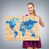 Harita Sepeti Ahşap Görünümlü Dünya Haritası Ayrıntılı ve Dekoratif Kanvas Tablo 1788