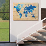 Harita Sepeti Ahşap Görünümlü Dünya Haritası Ayrıntılı ve Dekoratif Kanvas Tablo 1788