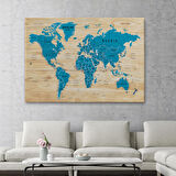 Harita Sepeti Ahşap Görünümlü Dünya Haritası Ayrıntılı ve Dekoratif Kanvas Tablo 1789