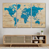 Harita Sepeti Ahşap Görünümlü Dünya Haritası Ayrıntılı ve Dekoratif Kanvas Tablo 1789