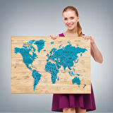 Harita Sepeti Ahşap Görünümlü Dünya Haritası Ayrıntılı ve Dekoratif Kanvas Tablo 1789