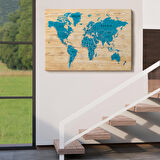 Harita Sepeti Ahşap Görünümlü Dünya Haritası Ayrıntılı ve Dekoratif Kanvas Tablo 1789