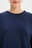 DeFacto Oversize Geniş Kalıp Bisiklet Yaka Kalın Basic Düz Sweatshirt Y1346AZ24WNNV241