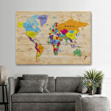 Harita Sepeti Ahşap Görünümlü Dünya Haritası Ayrıntılı ve Dekoratif Kanvas Tablo 1790
