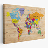 Harita Sepeti Ahşap Görünümlü Dünya Haritası Ayrıntılı ve Dekoratif Kanvas Tablo 1790