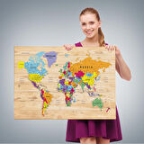 Harita Sepeti Ahşap Görünümlü Dünya Haritası Ayrıntılı ve Dekoratif Kanvas Tablo 1790