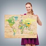 Harita Sepeti Ahşap Görünümlü Dünya Haritası Ayrıntılı ve Dekoratif Kanvas Tablo 1791