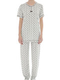 Kadın Desenli Bambu %100 Pamuk Yazlık Kısa Kol Pijama Takımı-Geniş Kesim Anne Kalıp