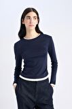 DeFacto Slim Fit Dar Kesim Bisiklet Yaka Ribana Uzun Kollu Tişört E6548AX25SPNV245